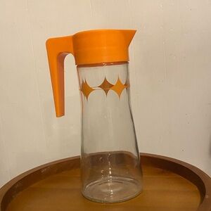 Vintage Glass Pitcher with Orange Lid
